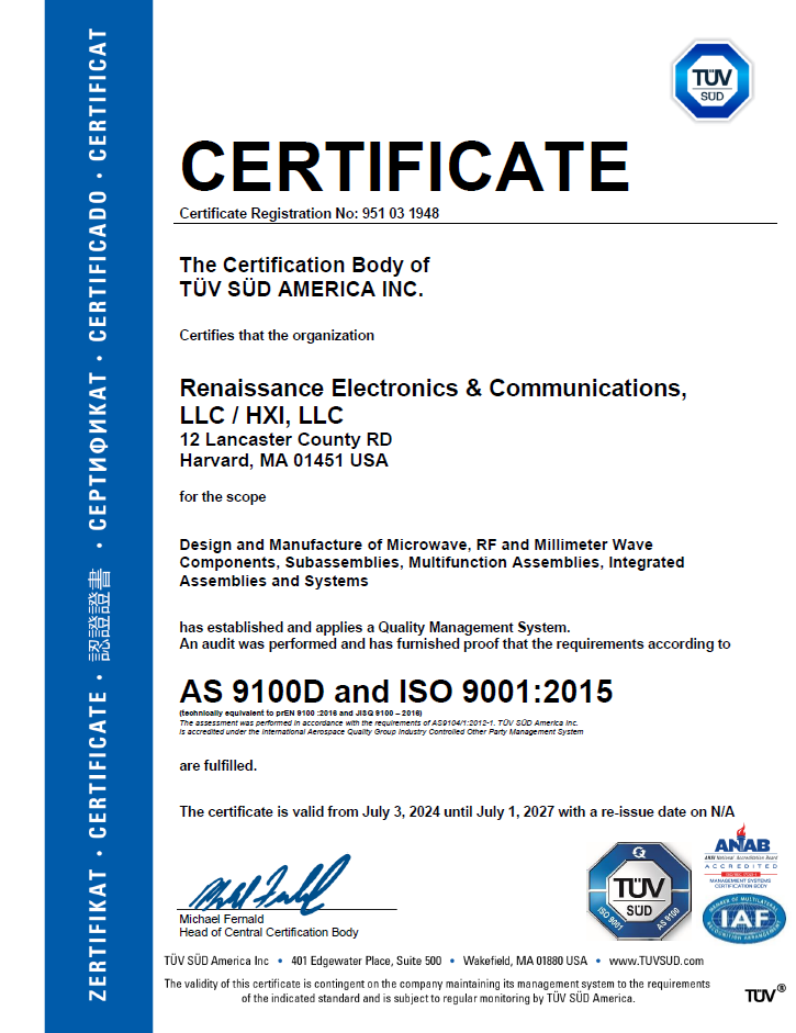 Renaissance AS9100D and ISO9100 Certificate