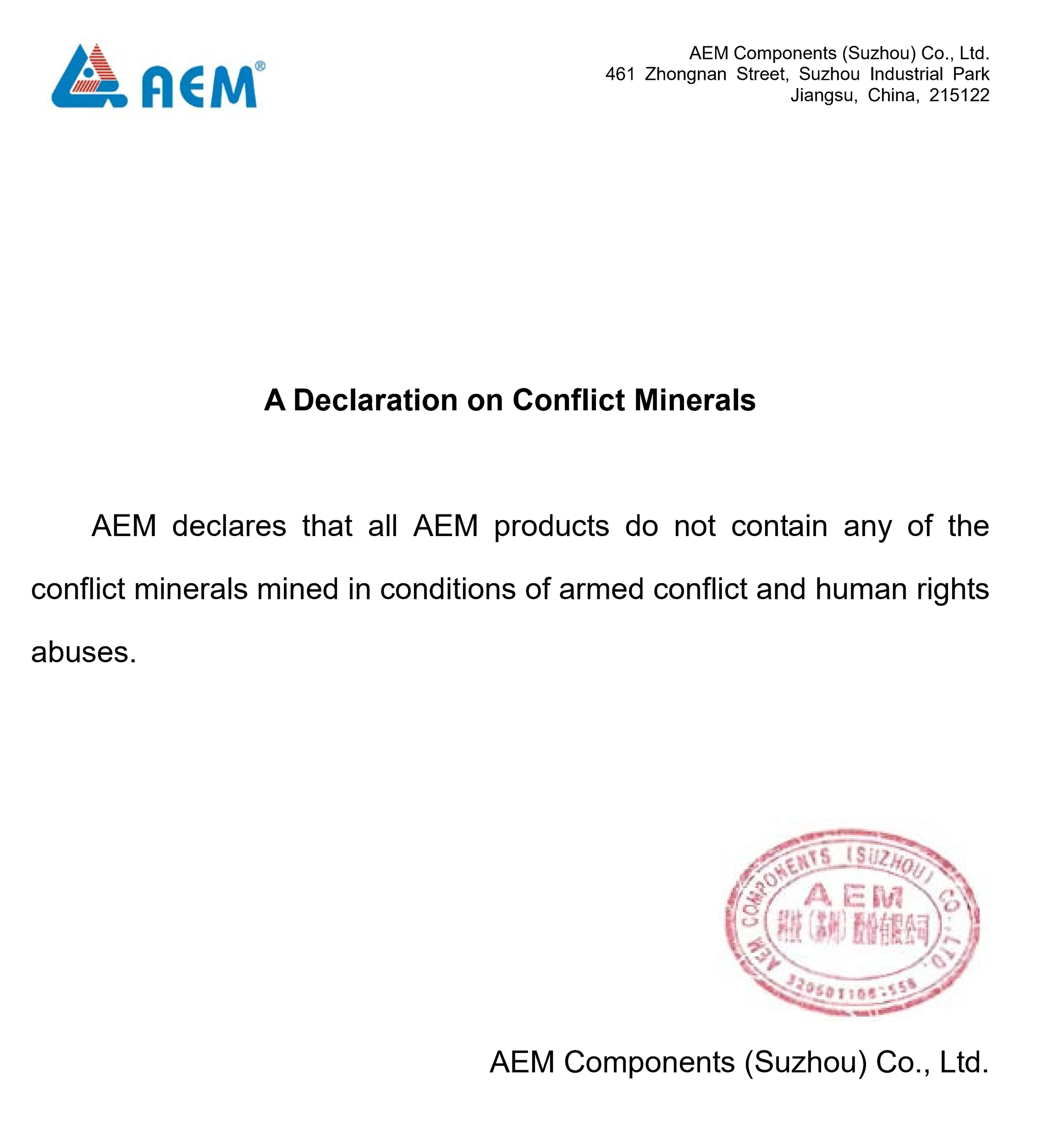 AEM Components Conflict Minerals Statement